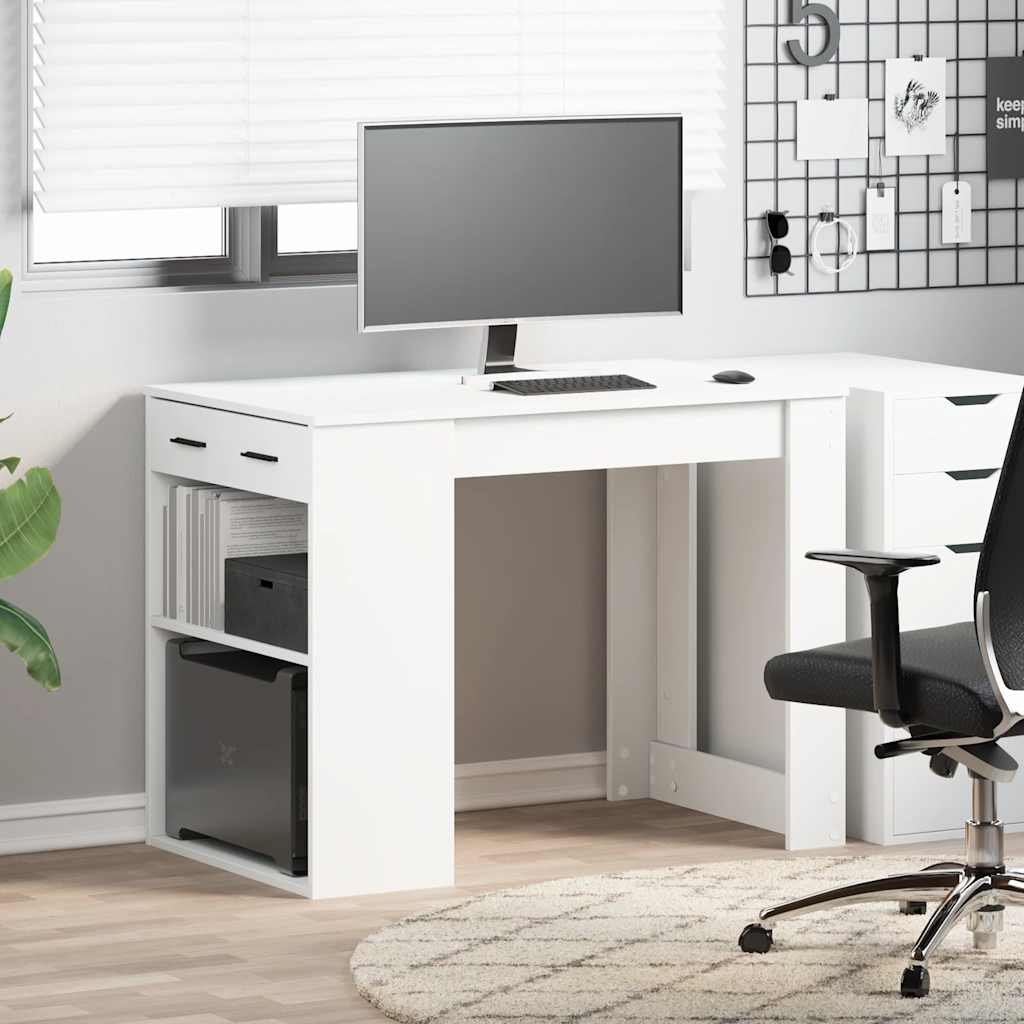 íróasztal fiókkal és polccal fehér 102x62x77,5 cm gépelt fa