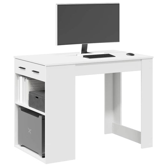 íróasztal fiókkal és polccal fehér 102x62x77,5 cm gépelt fa