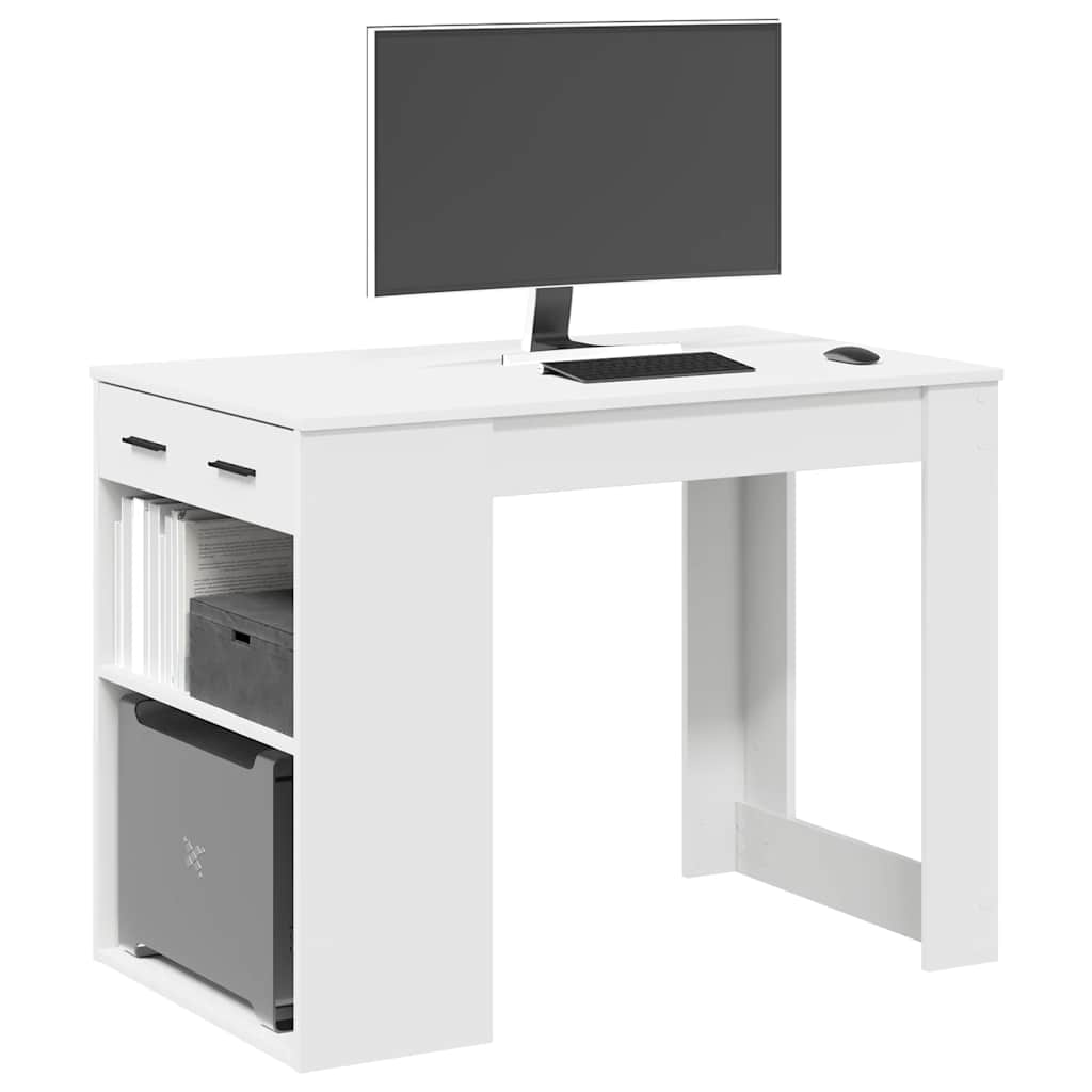 íróasztal fiókkal és polccal fehér 102x62x77,5 cm gépelt fa