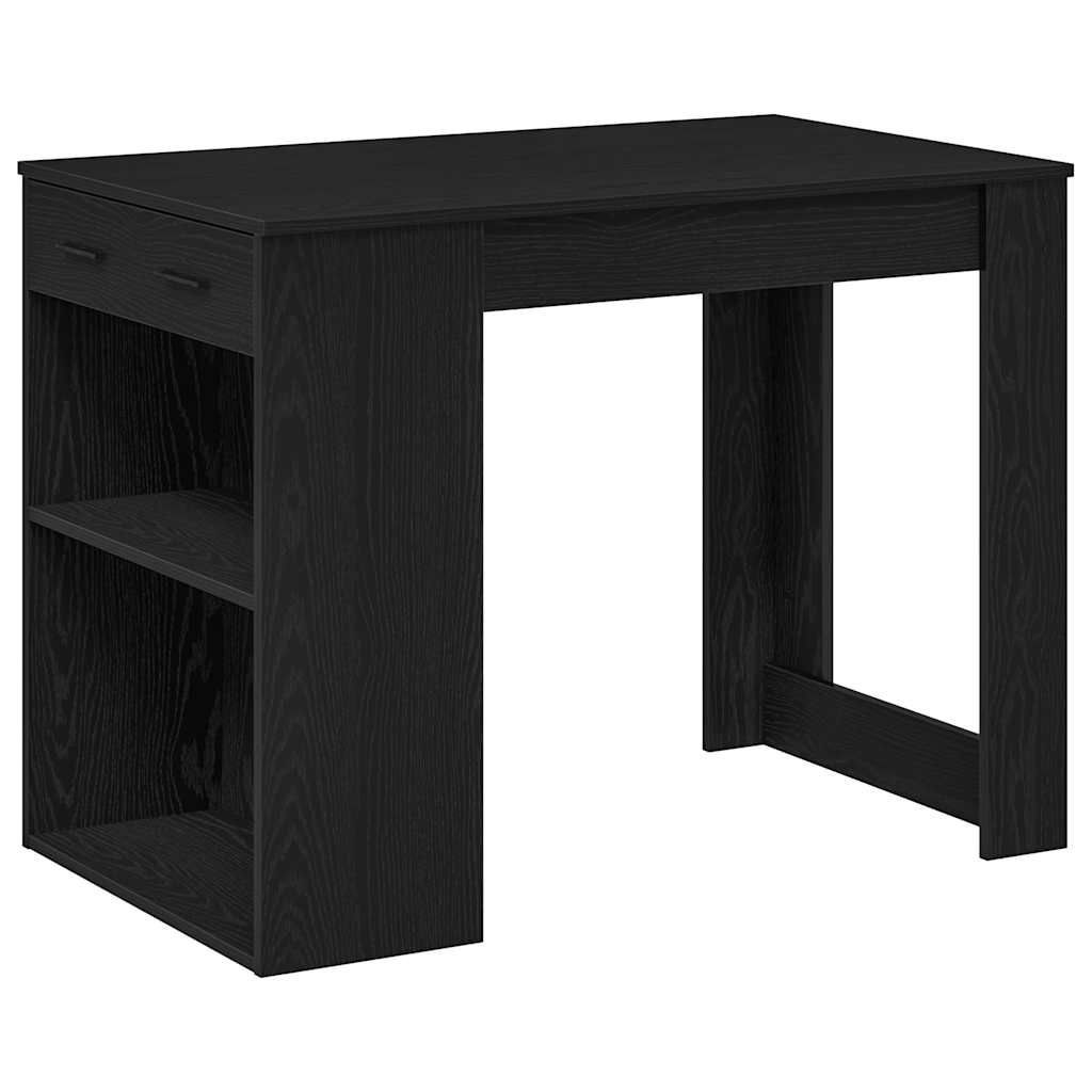 íróasztal fiókkal polccal fekete tölgy 102x62x77,5cm gépelt fa