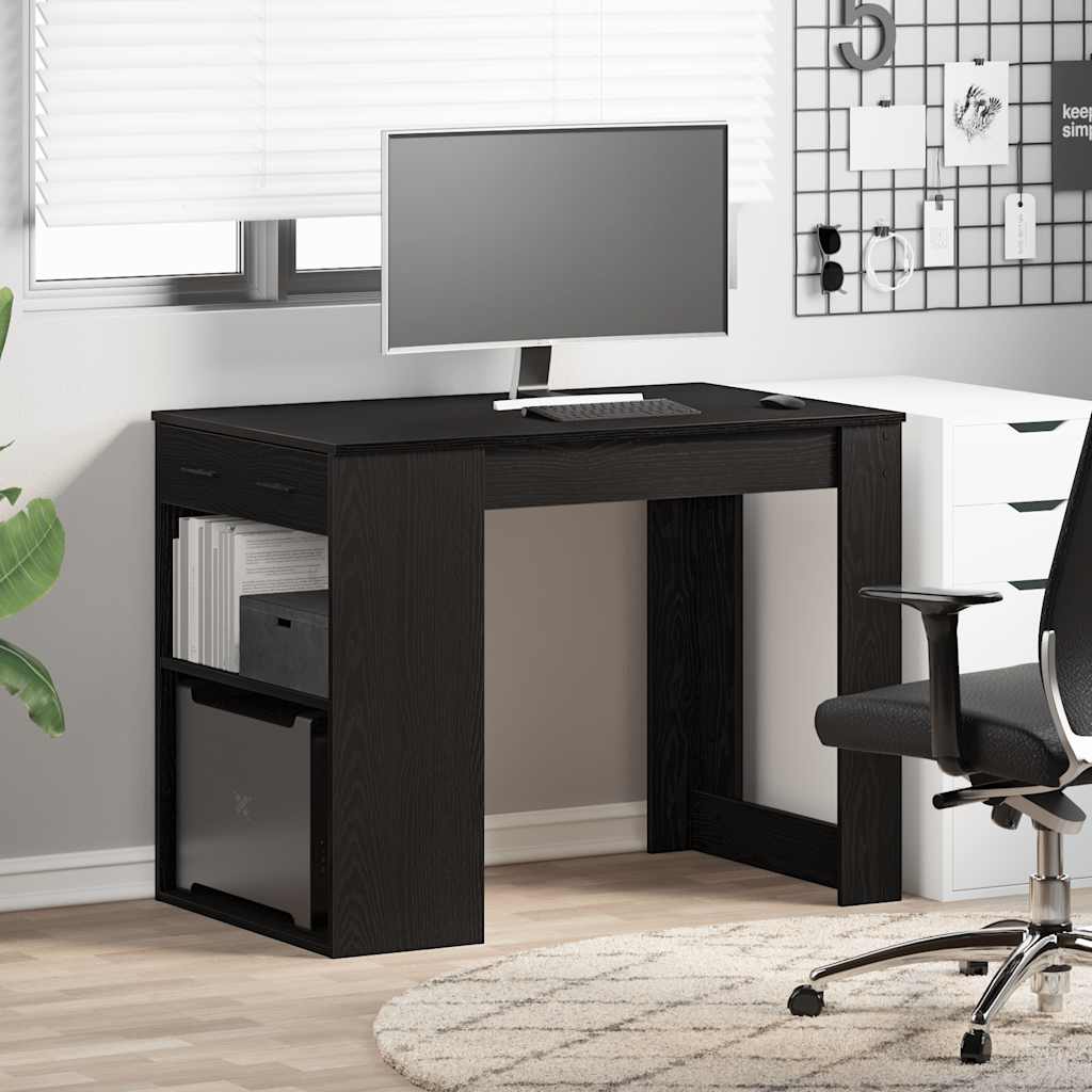 íróasztal fiókkal polccal fekete tölgy 102x62x77,5cm gépelt fa