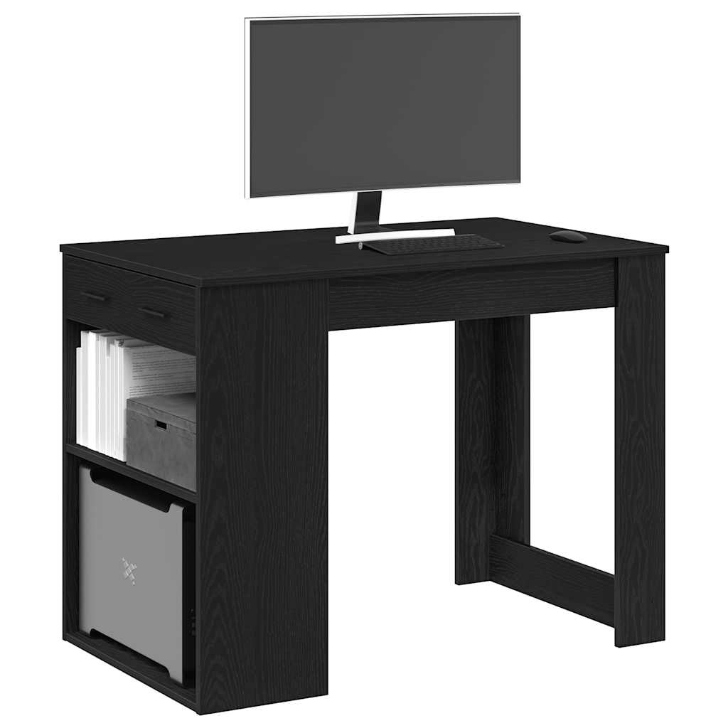 íróasztal fiókkal polccal fekete tölgy 102x62x77,5cm gépelt fa