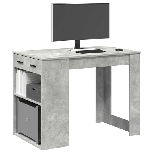 íróasztal fiókkal és polccal betonszürke 102x62x77,5 cm műfa