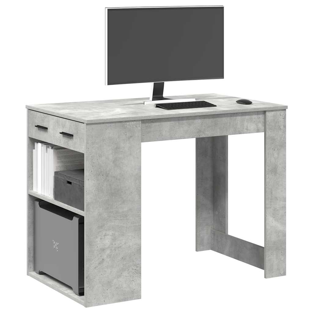 íróasztal fiókkal és polccal betonszürke 102x62x77,5 cm műfa