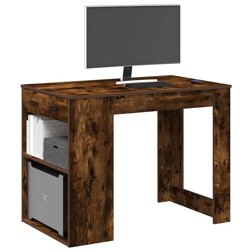 íróasztal fiókkal és polccal füstölt tölgy 102x62x77,5 cm