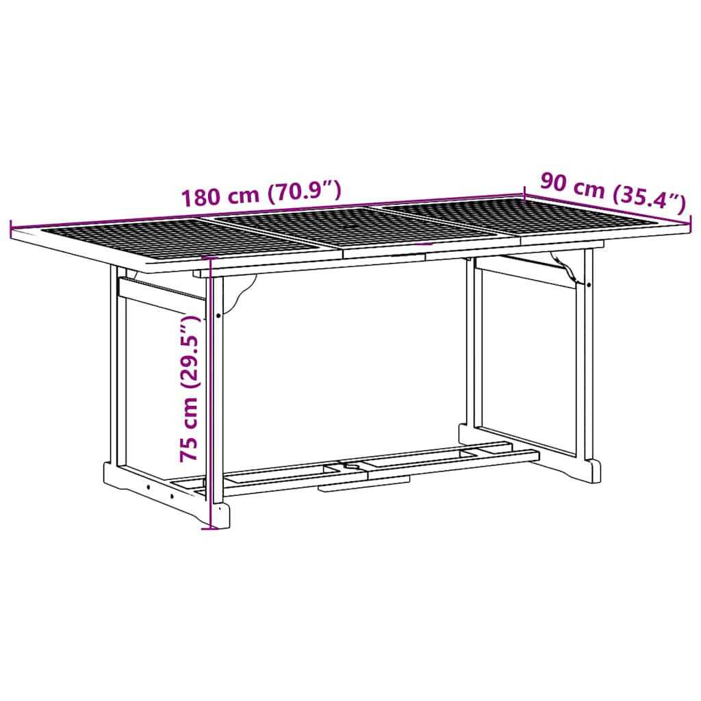 7 részes tömör akácfa kerti étkezőgarnitúra 180 x 90 x 75 cm