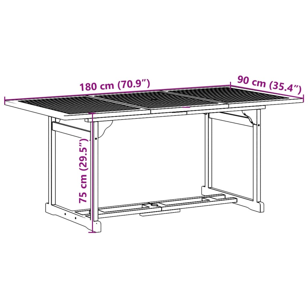 7 részes tömör akácfa kerti étkezőgarnitúra 180 x 90 x 75 cm