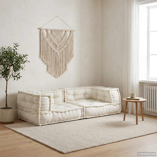 krém szövet kétszemélyes moduláris kanapé 140x70x36