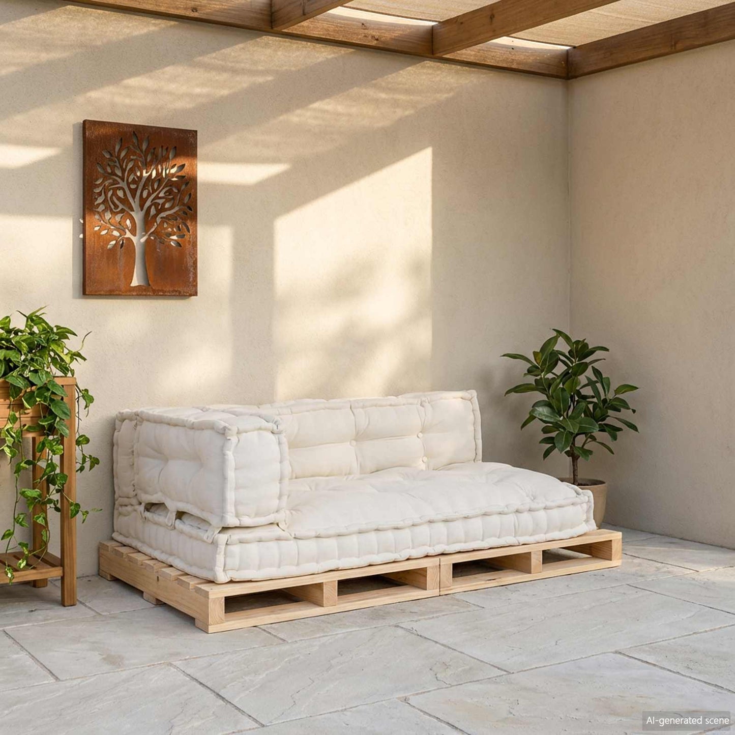 Pallet Sofa Párna 3 pcs Krémszínű 120 x 80 x 34 cm Szövet