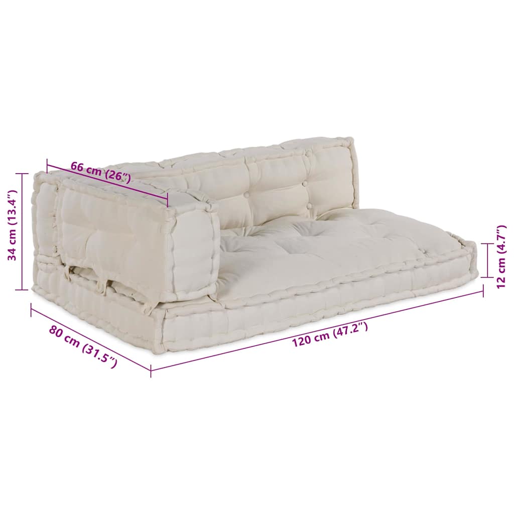 Pallet Sofa Párna 3 pcs Krémszínű 120 x 80 x 34 cm Szövet