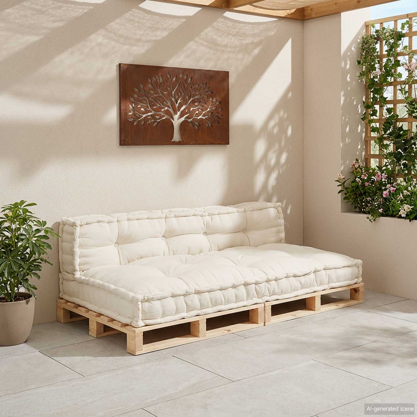Pallet Sofa Párna 2 pcs Krémszínű 120 x 80 x 38 cm Szövet