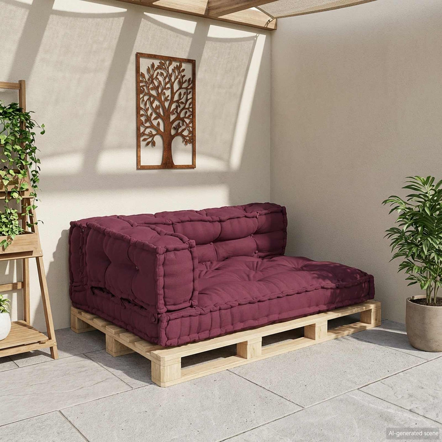 Pallet Sofa Párna 3 pcs Bordó 120 x 80 x 38 cm Szövet
