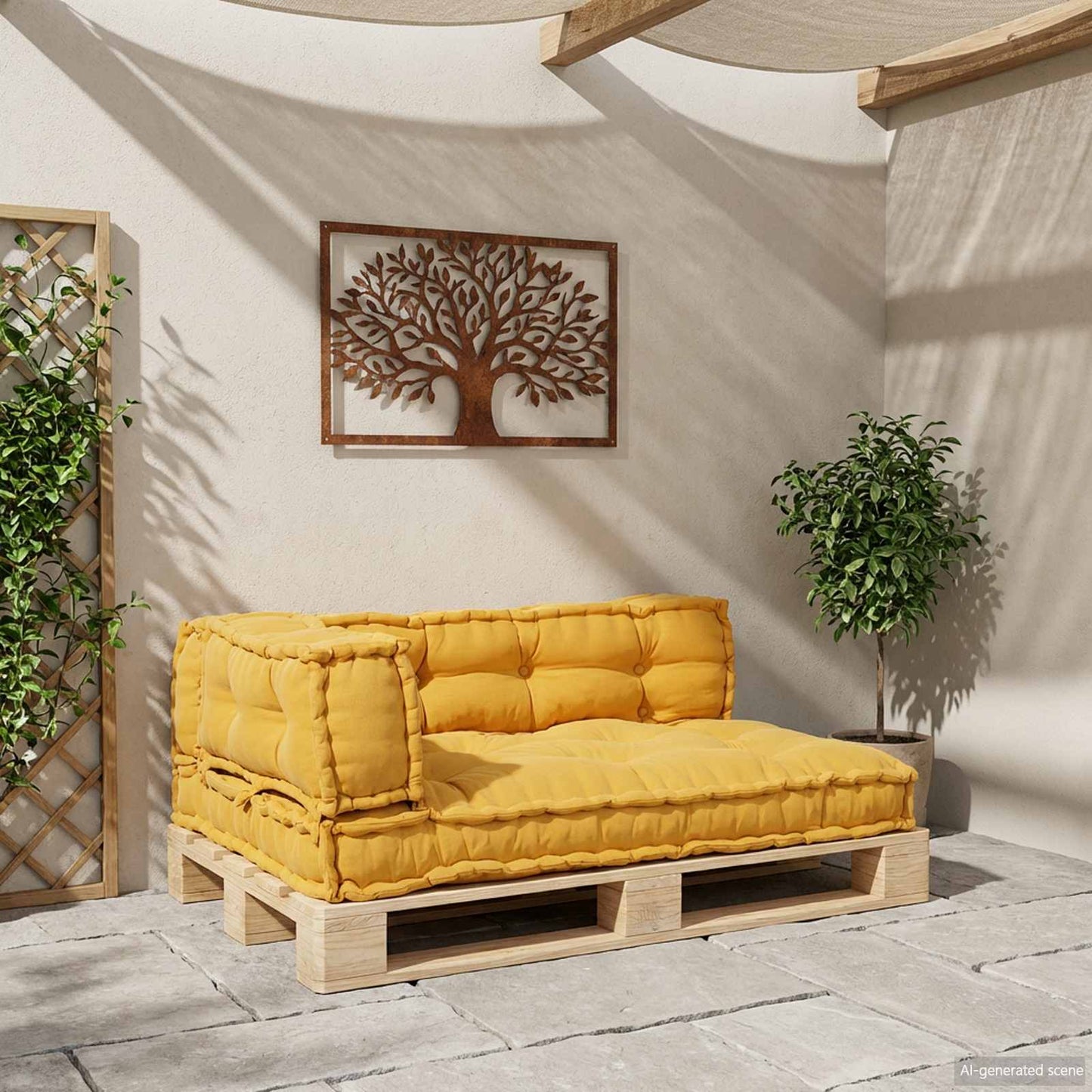 Pallet Sofa Párna 3 pcs Sárga 120 x 80 x 38 cm Szövet