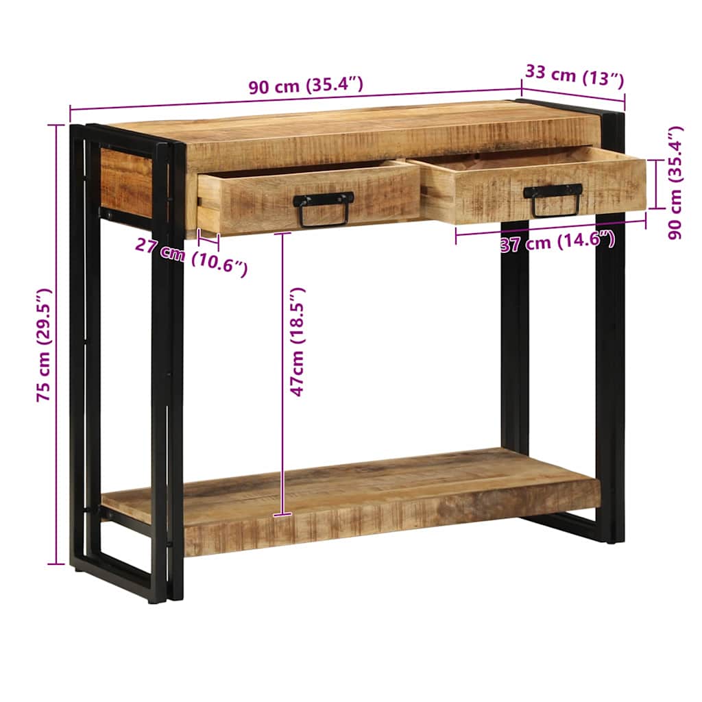 Konzolasztal fiókkal Barna 90 x 33 x 75 cm Tömör Mangófát