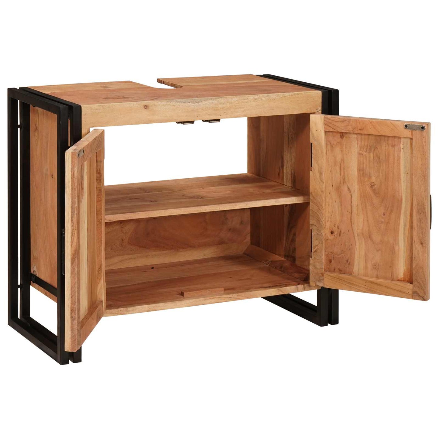 Mosdókagyló szekrény ajtóval Barna 71 x 33 x 58 cm Tömör Akácfa