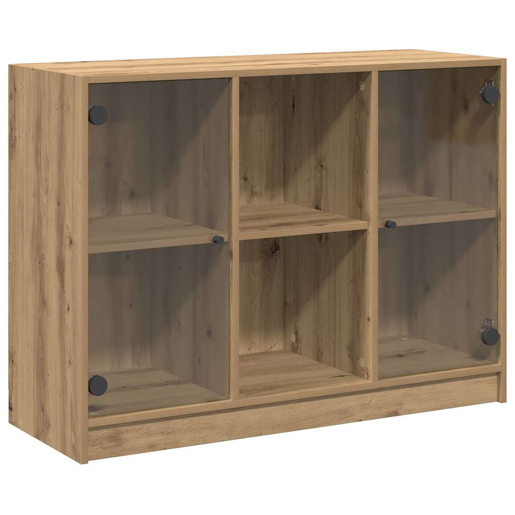 kézműves tölgy színű szerelt fa tálalószekrény 102x37x75,5 cm