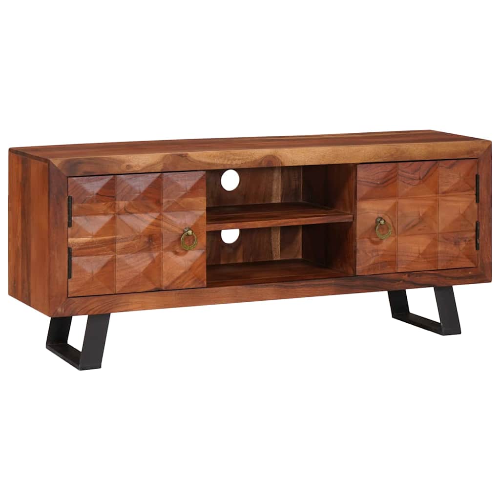 TV szekrény polcokkal mézbarna 112 x 30 x 48 cm tömör akácfa
