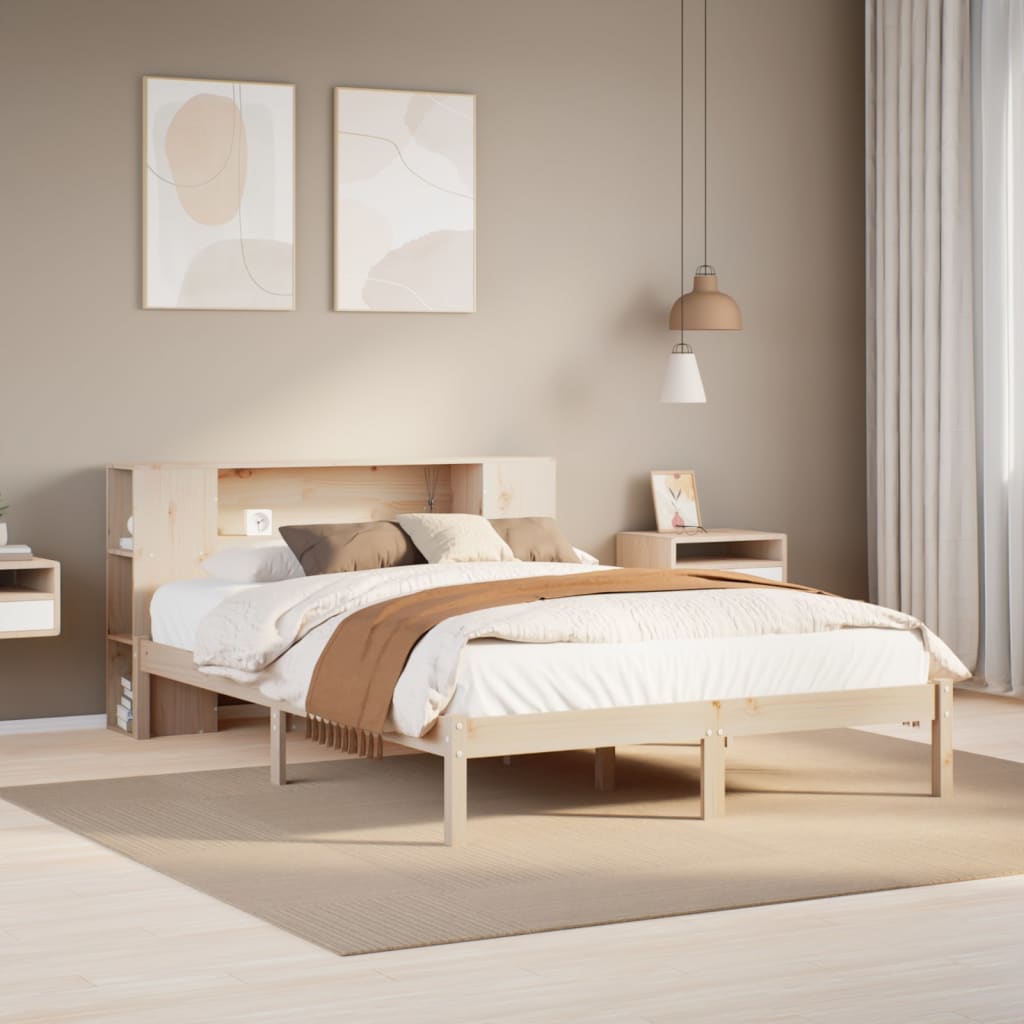 tömör fenyőfa könyvespolcos ágy matrac nélkül 135 x 190 cm