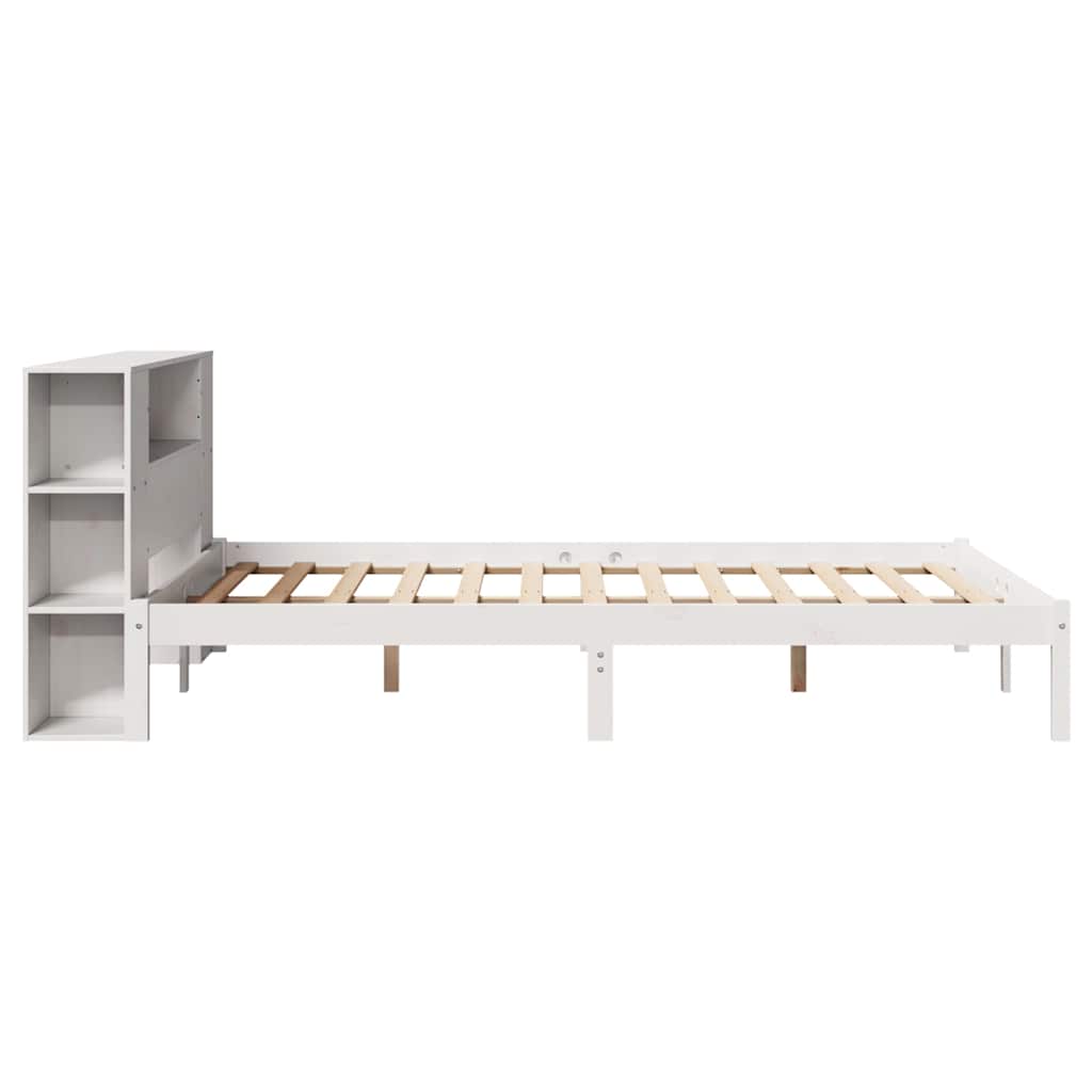 fehér tömör fenyőfa könyvespolcos ágy matrac nélkül 135x190 cm