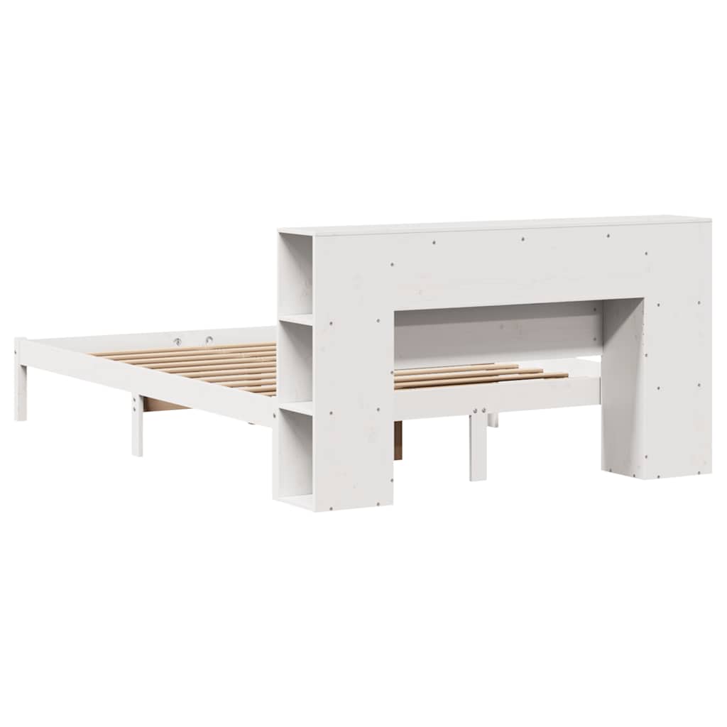 fehér tömör fenyőfa könyvespolcos ágy matrac nélkül 135x190 cm