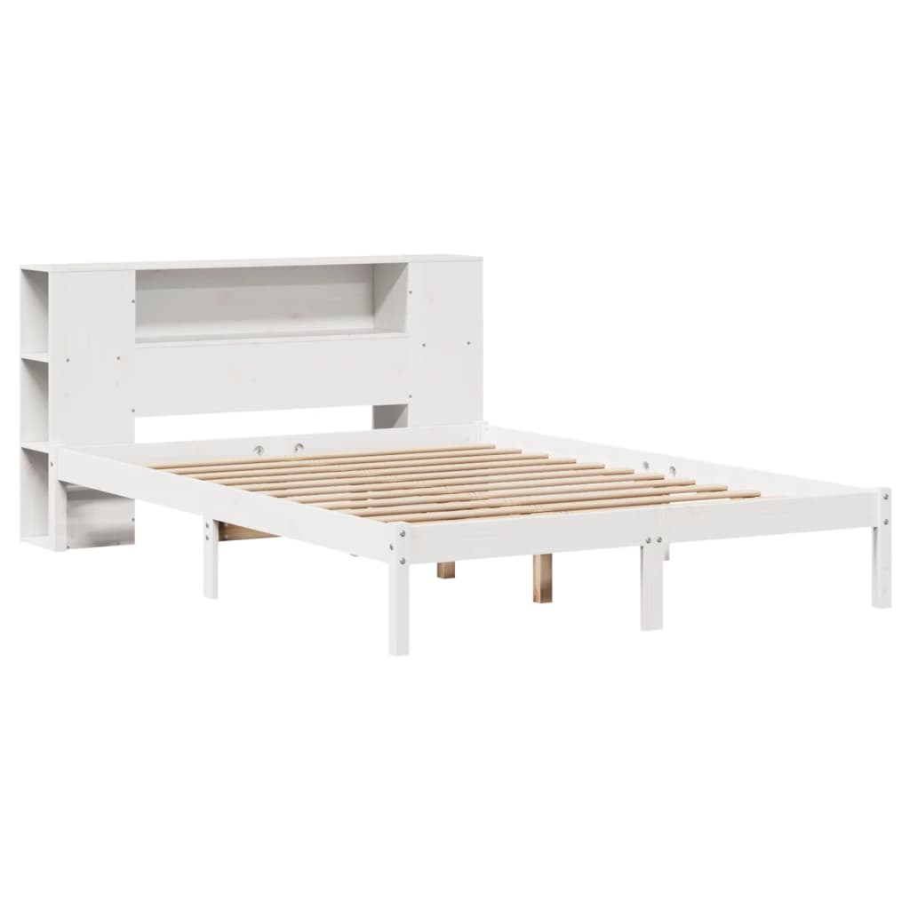 fehér tömör fenyőfa könyvespolcos ágy matrac nélkül 140x190 cm
