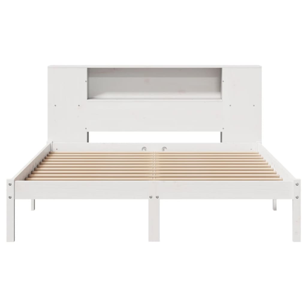 fehér tömör fenyőfa könyvespolcos ágy matrac nélkül 140x190 cm