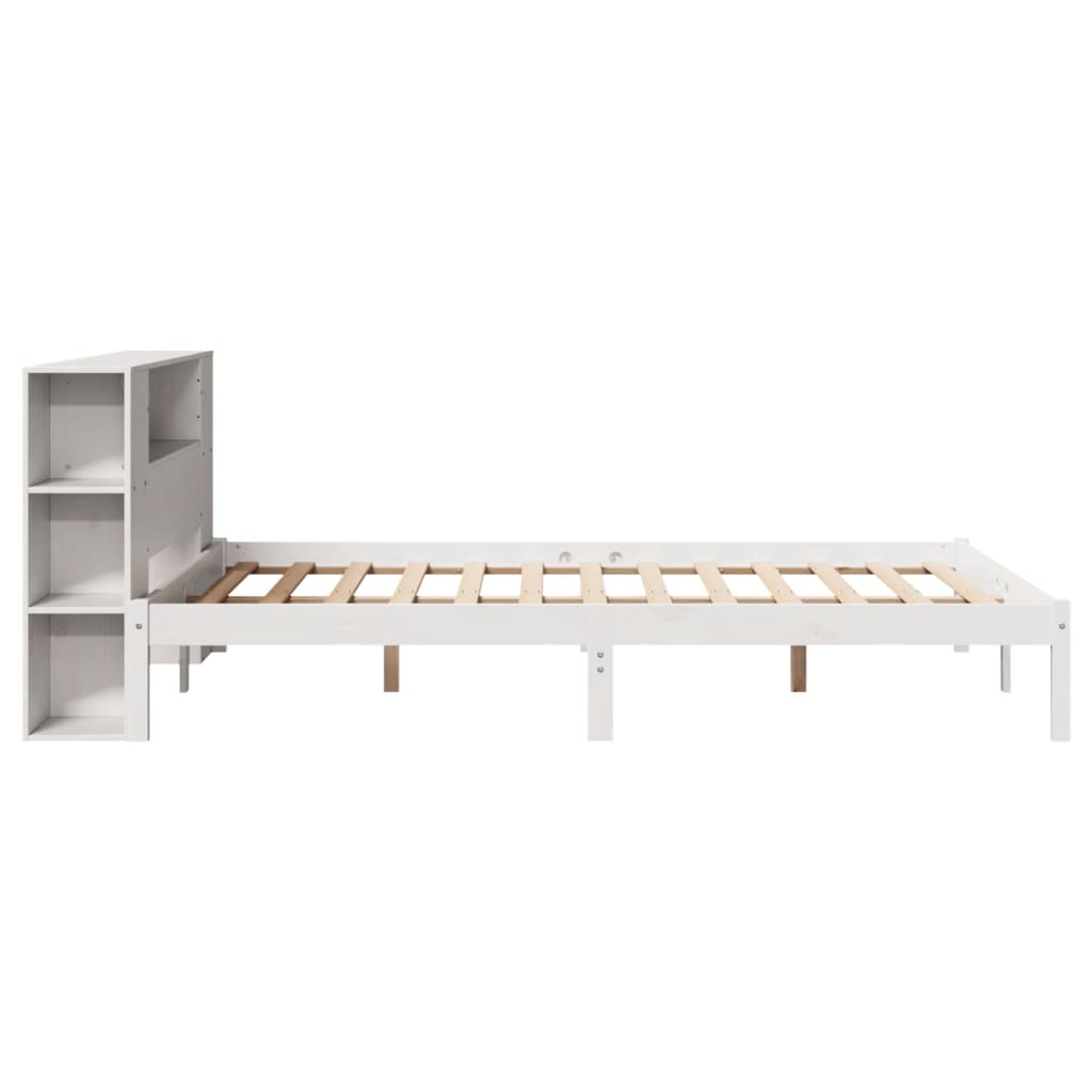 fehér tömör fenyőfa könyvespolcos ágy matrac nélkül 140x190 cm