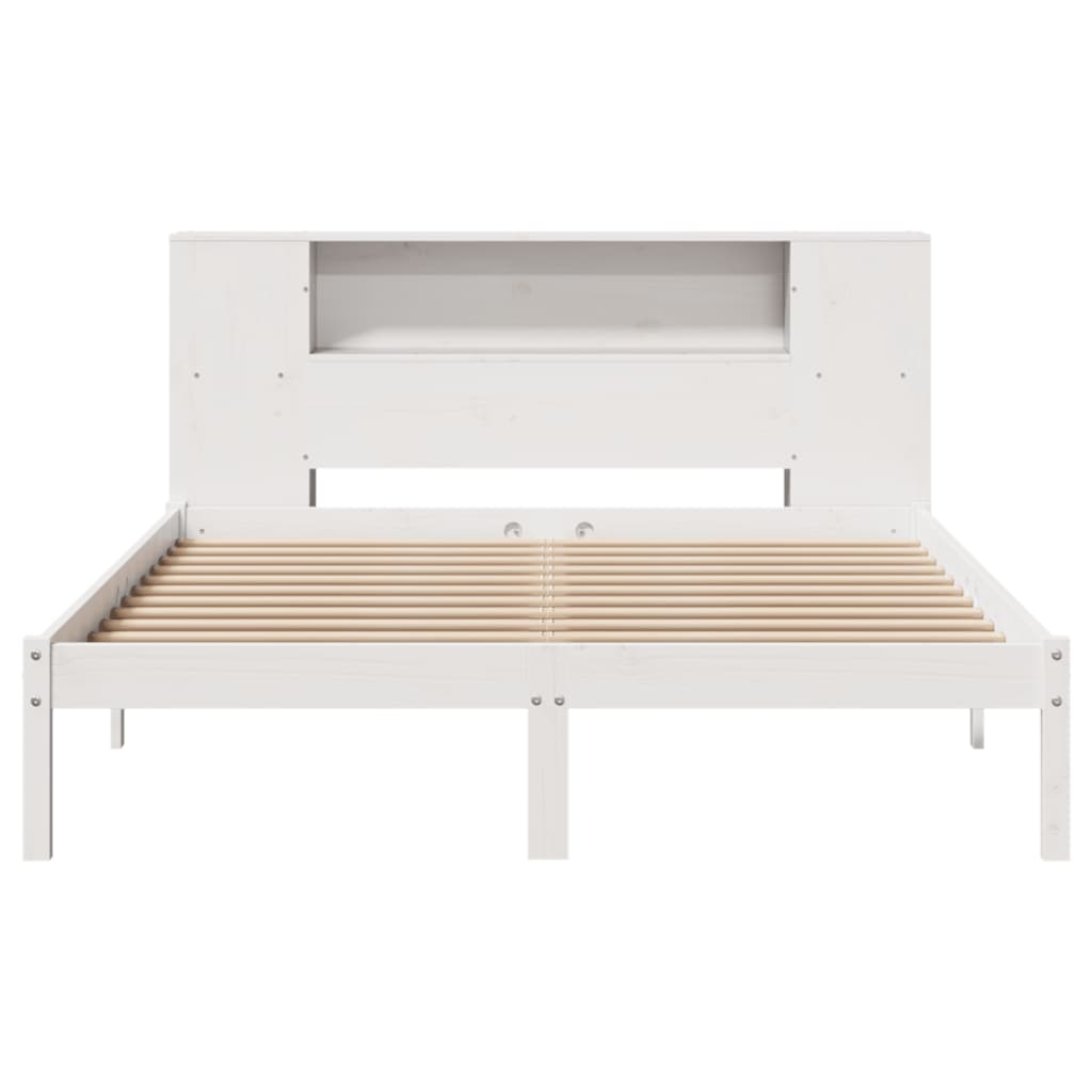 fehér tömör fenyőfa könyvespolcos ágy matrac nélkül 150x200 cm