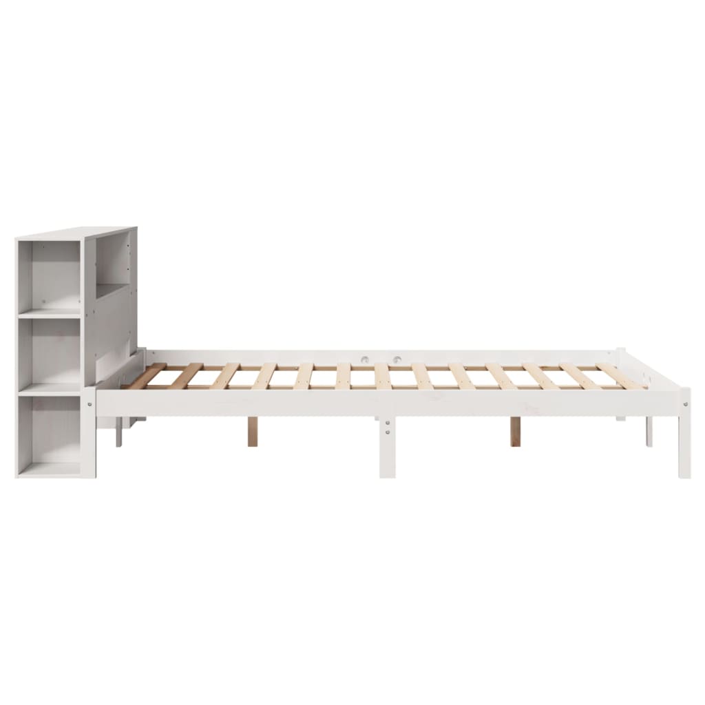 fehér tömör fenyőfa könyvespolcos ágy matrac nélkül 150x200 cm