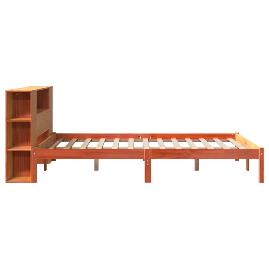 barna tömör fenyőfa könyvespolcos ágy matrac nélkül 135 x 190cm