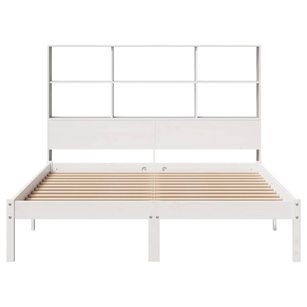 fehér tömör fenyőfa könyvespolcos ágy matrac nélkül 160x200 cm