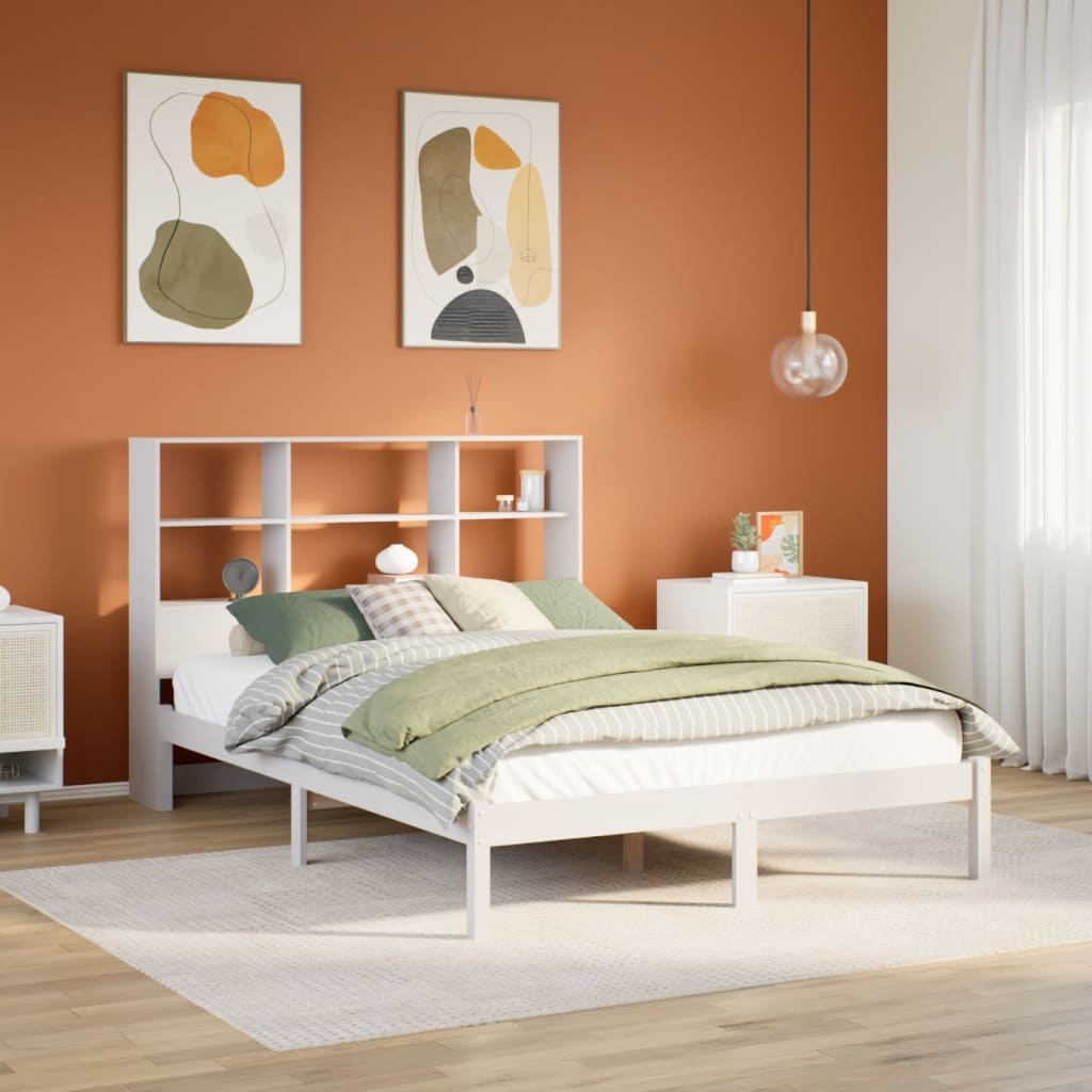 fehér tömör fenyőfa könyvespolcos ágy matrac nélkül 160x200 cm