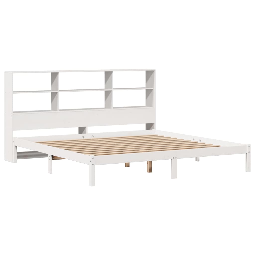 fehér tömör fenyőfa könyvespolcos ágy matrac nélkül 180x200 cm