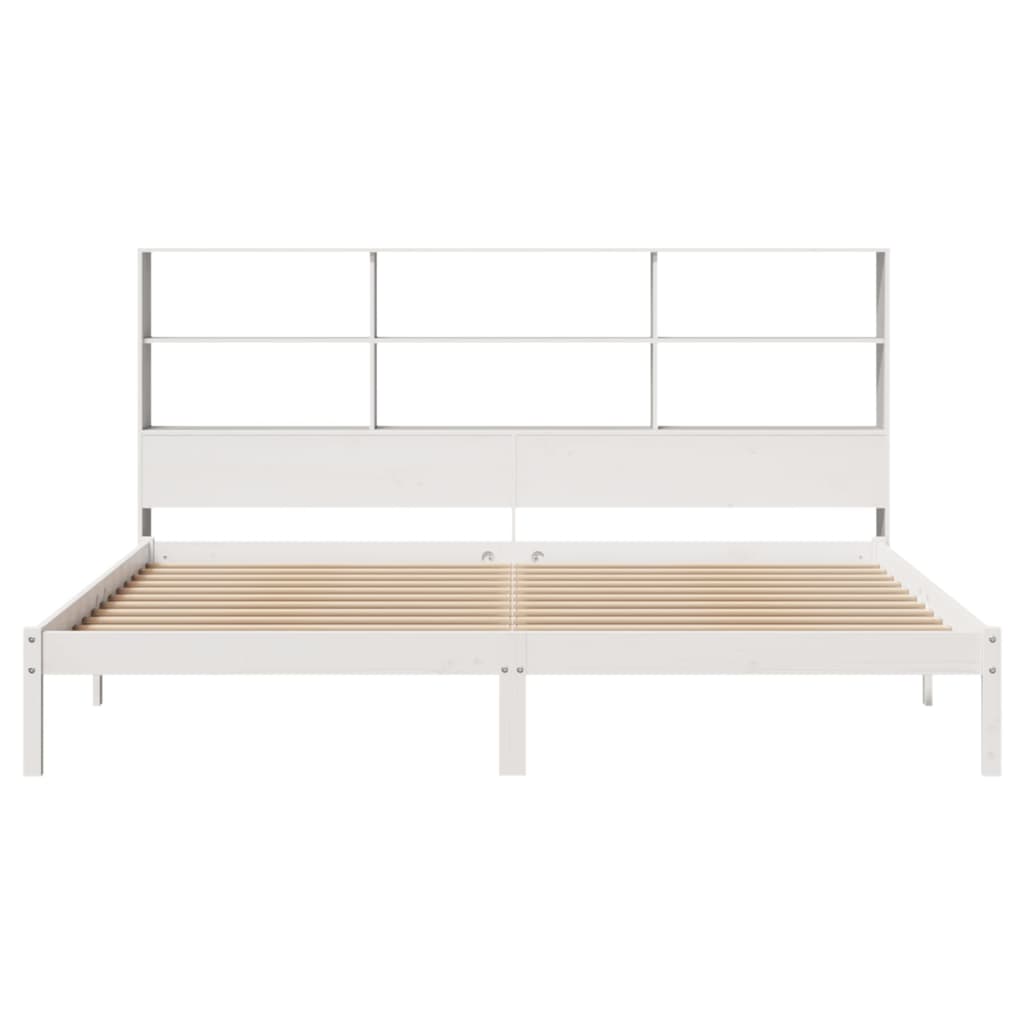 fehér tömör fenyőfa könyvespolcos ágy matrac nélkül 180x200 cm