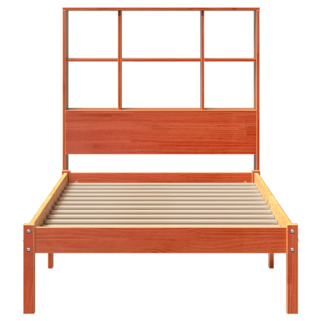 barna tömör fenyőfa könyvespolcos ágy matrac nélkül 75 x 190 cm