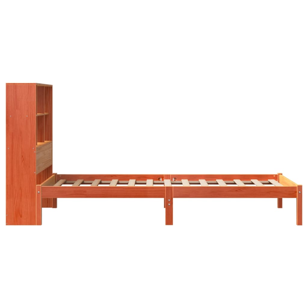 barna tömör fenyőfa könyvespolcos ágy matrac nélkül 75 x 190 cm