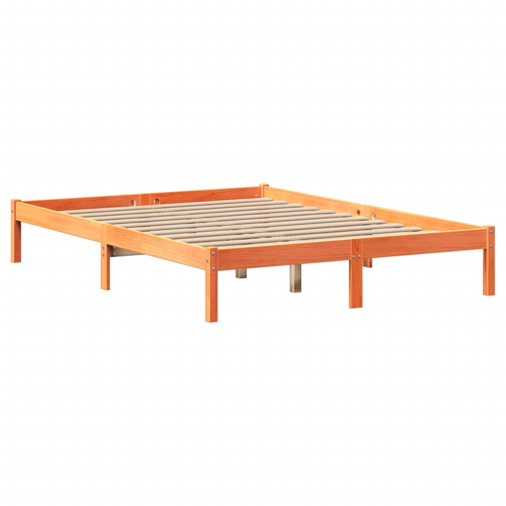 barna tömör fenyőfa könyvespolcos ágy matrac nélkül 135 x 190cm