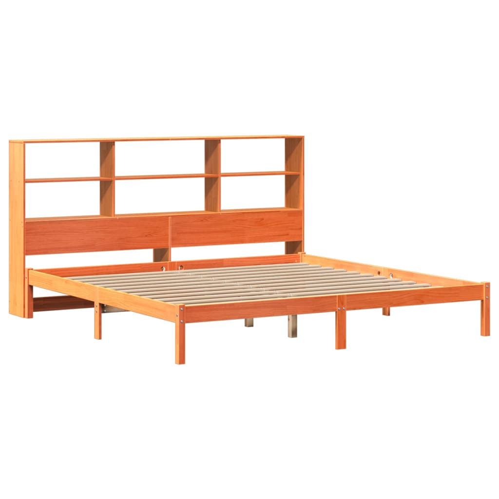 barna tömör fenyőfa könyvespolcos ágy matrac nélkül 200 x 200cm