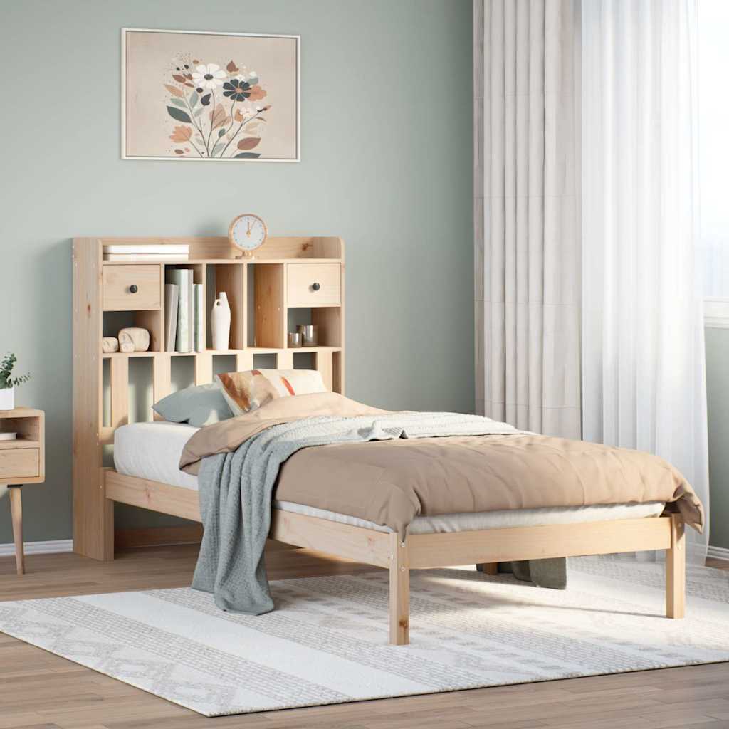 tömör fenyőfa könyvespolcos ágy matrac nélkül 90 x 190 cm