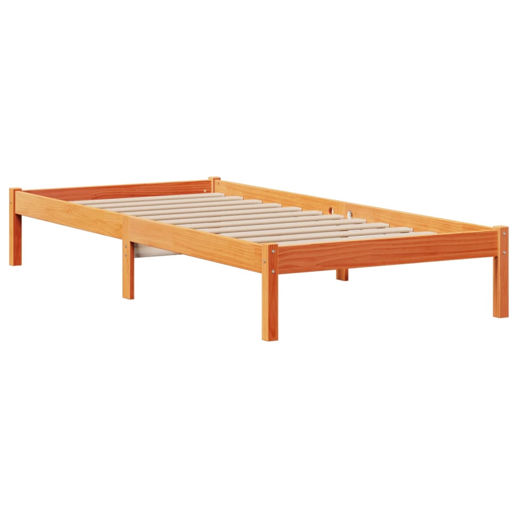 barna tömör fenyőfa könyvespolcos ágy matrac nélkül 75 x 190 cm