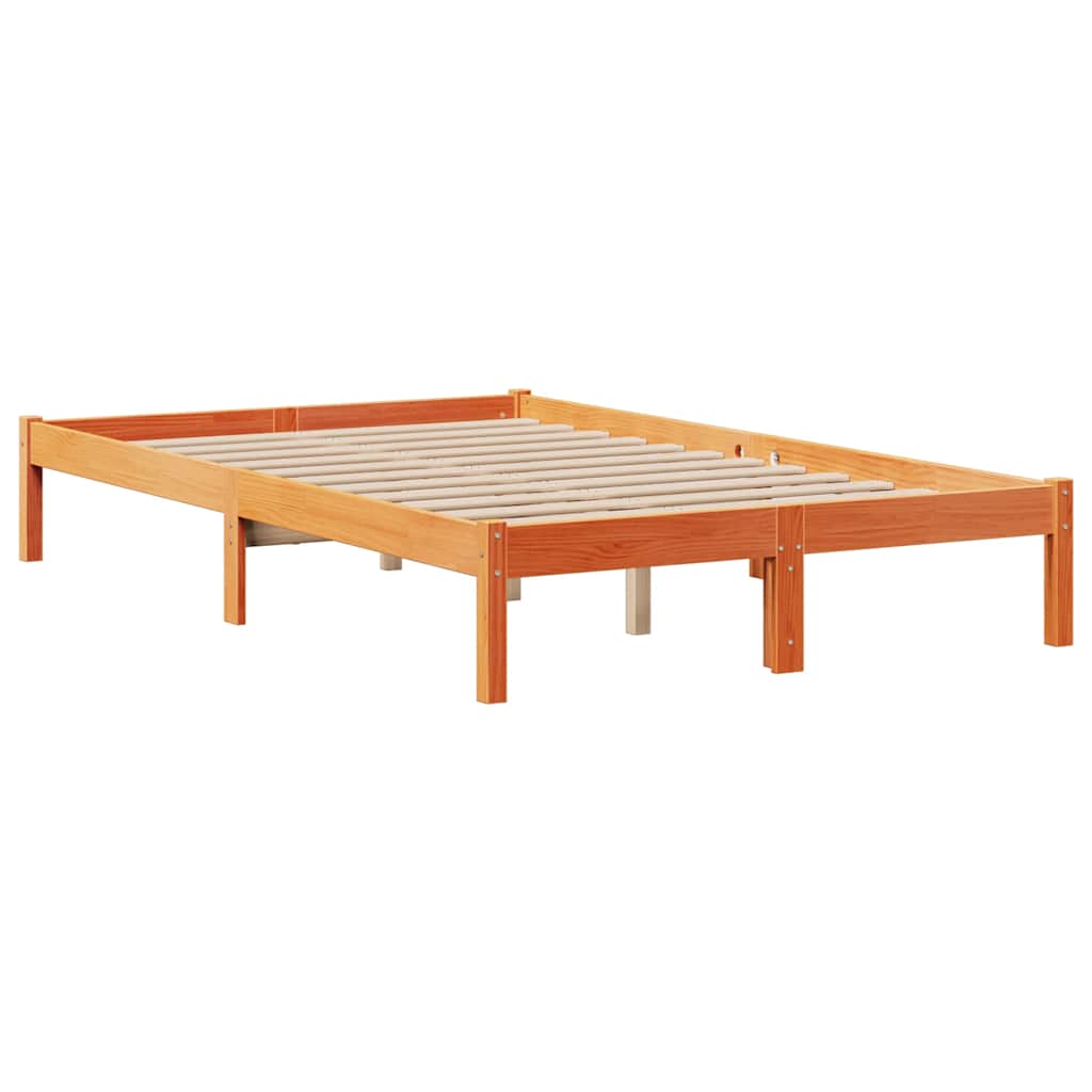 barna tömör fenyőfa könyvespolcos ágy matrac nélkül 135 x 190cm