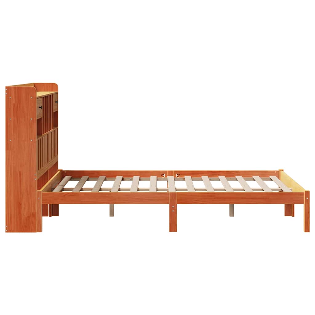 barna tömör fenyőfa könyvespolcos ágy matrac nélkül 135 x 190cm