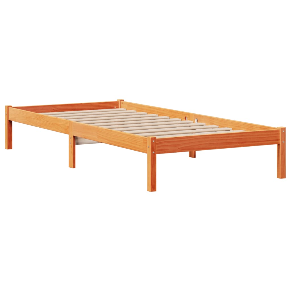 barna tömör fenyőfa könyvespolcos ágy matrac nélkül 100 x 200cm