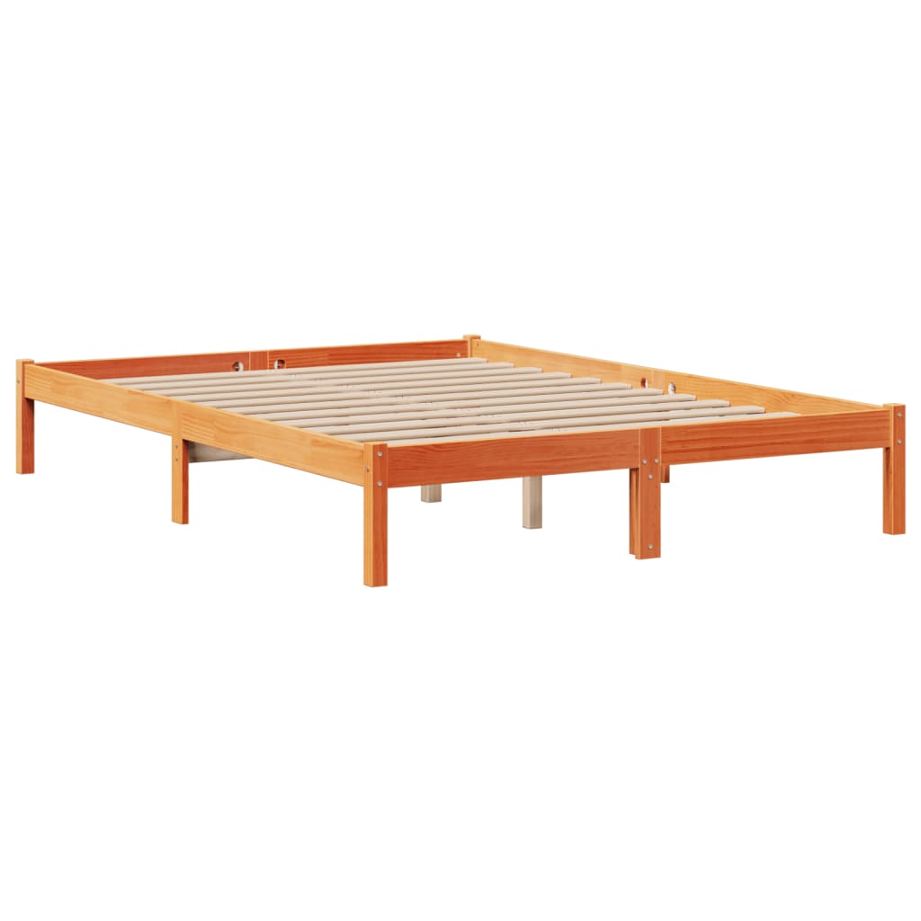 barna tömör fenyőfa könyvespolcos ágy matrac nélkül 160 x 200cm