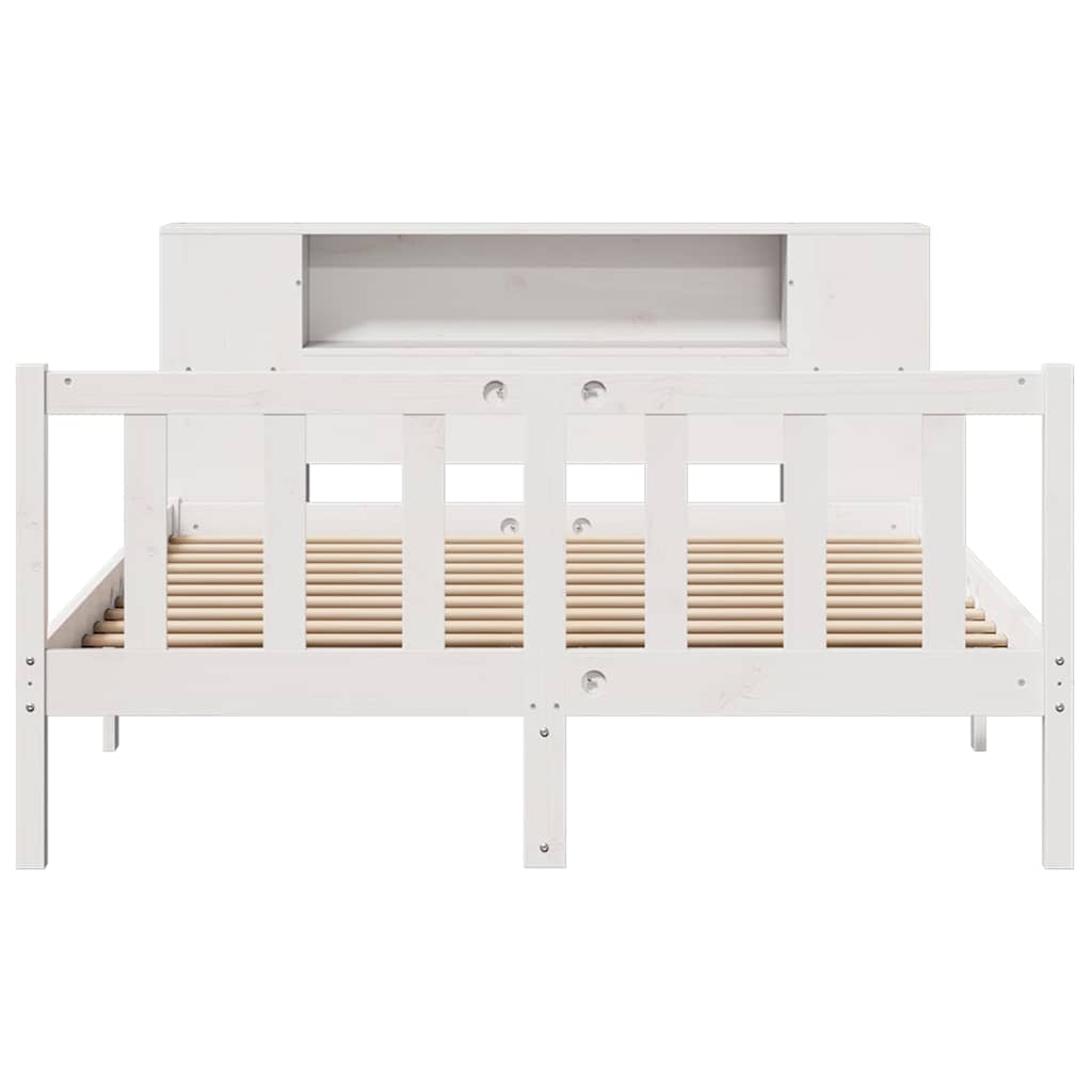 fehér tömör fenyőfa könyvespolcos ágy matrac nélkül 135x190 cm