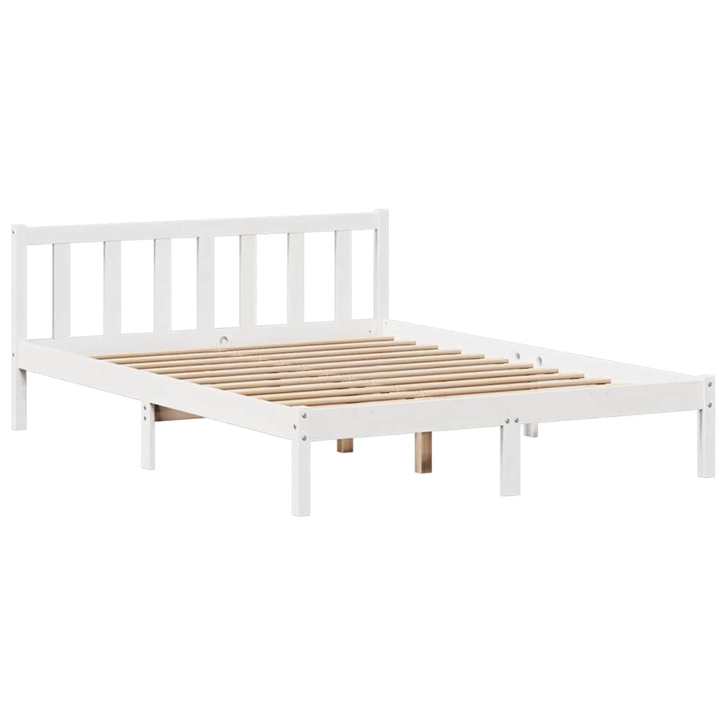 fehér tömör fenyőfa könyvespolcos ágy matrac nélkül 135x190 cm