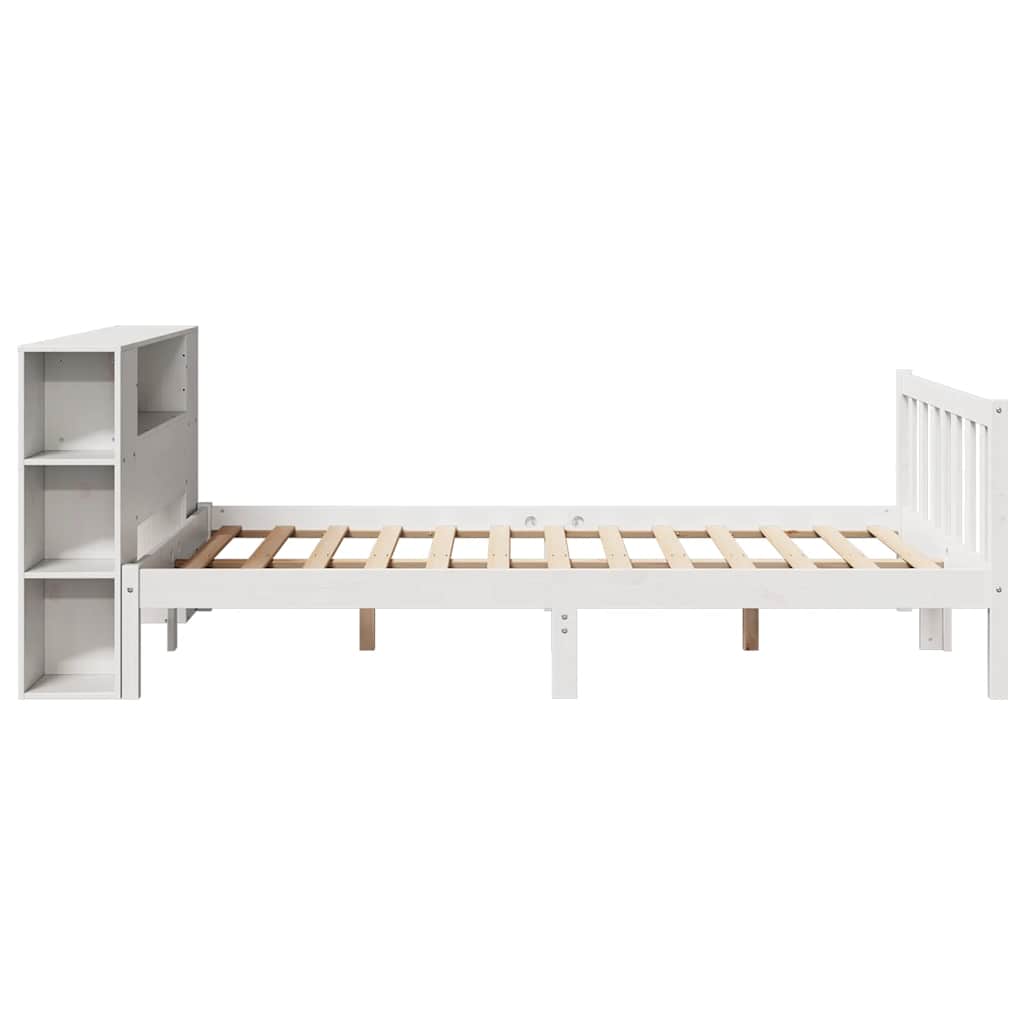 fehér tömör fenyőfa könyvespolcos ágy matrac nélkül 135x190 cm