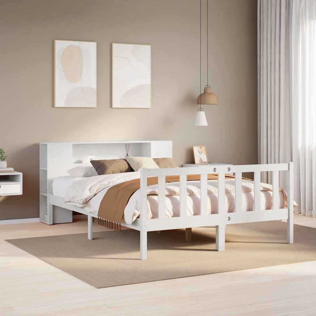 fehér tömör fenyőfa könyvespolcos ágy matrac nélkül 135x190 cm