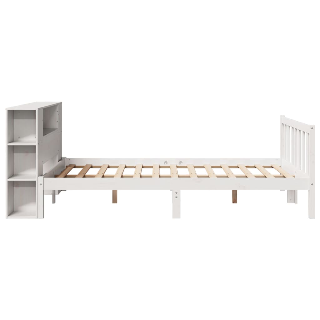fehér tömör fenyőfa könyvespolcos ágy matrac nélkül 140x190 cm