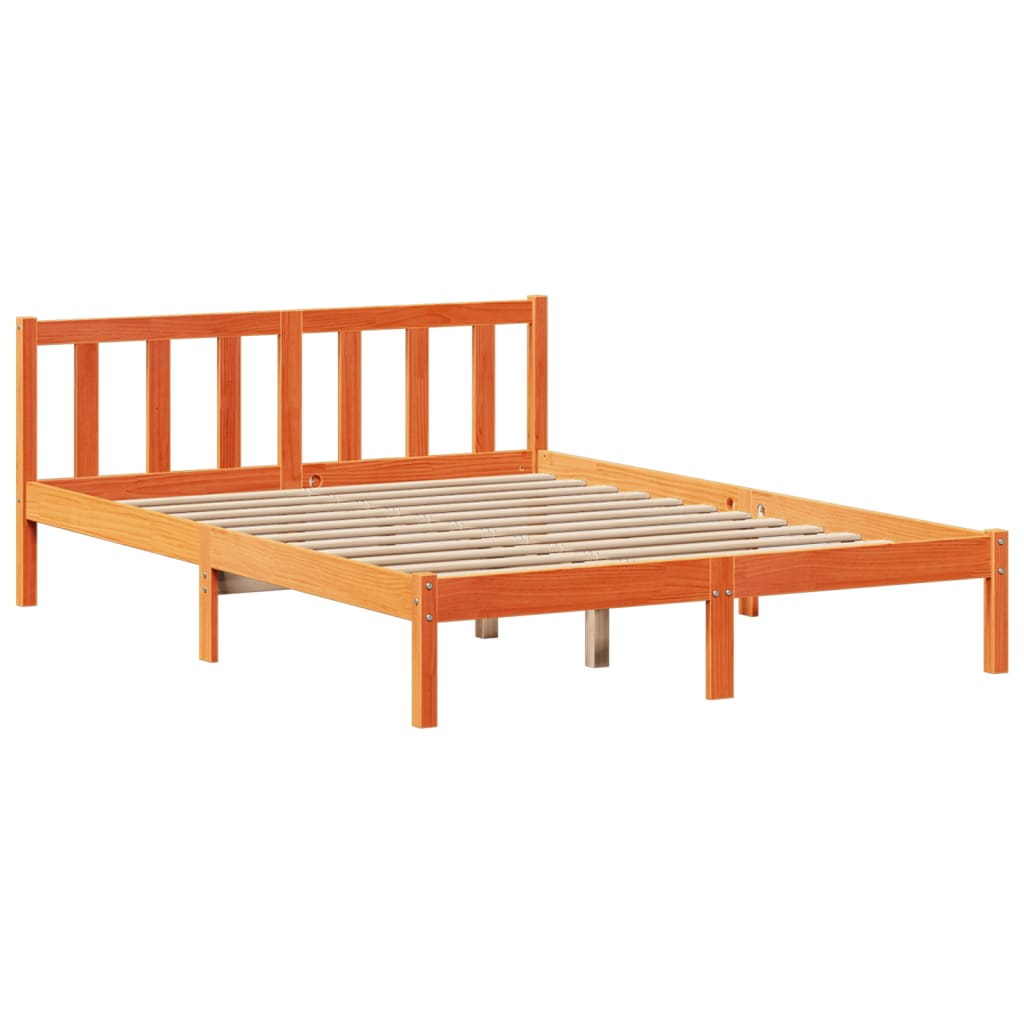 barna tömör fenyőfa könyvespolcos ágy matrac nélkül 150 x 200cm